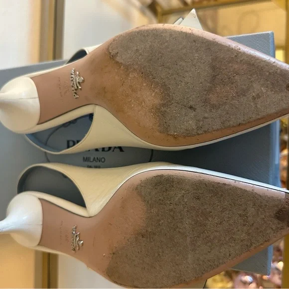 Prada White Slingback Heels with Bow Detail - Picture 3 of 8